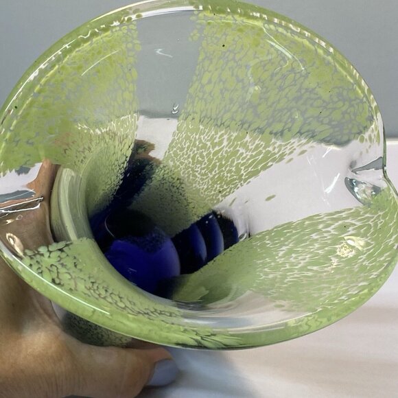 Handcrafted Art Glass Vase Green & Blue With Flared Rim Teleflora Murano Style - Picture 8 of 10